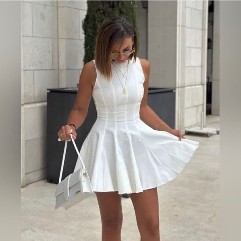 ZARA WOMAN SS24 ZW COLLECTION SKATER DRESS Oyster-white | 2989/653